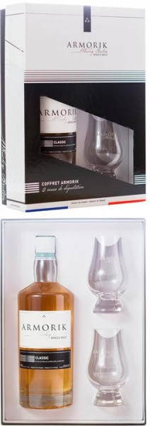 Виски Armorik Classic 0.7 Gift Pack with 2 glasses – Арморик Классик Подарочный набор с двумя бокалами 0.7
