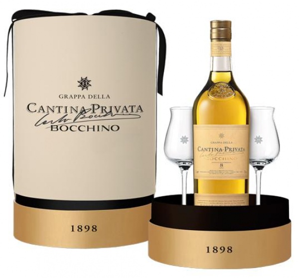 Граппа Cantina Privata Bocchino 8 anni 0.7 Gift Pack with 2 glasses – Кантина Привата Боккино 8 анни 0.7 л подарочная упаковка с двумя бокалами