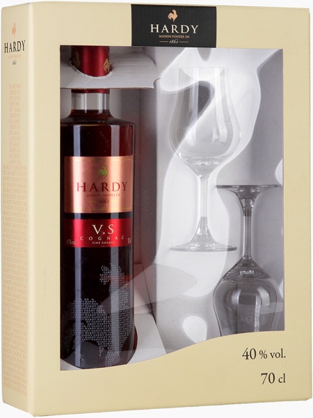 Hardy VS Fine Cognac, п.у. с бокалами – Арди ВС Фин Коньяк